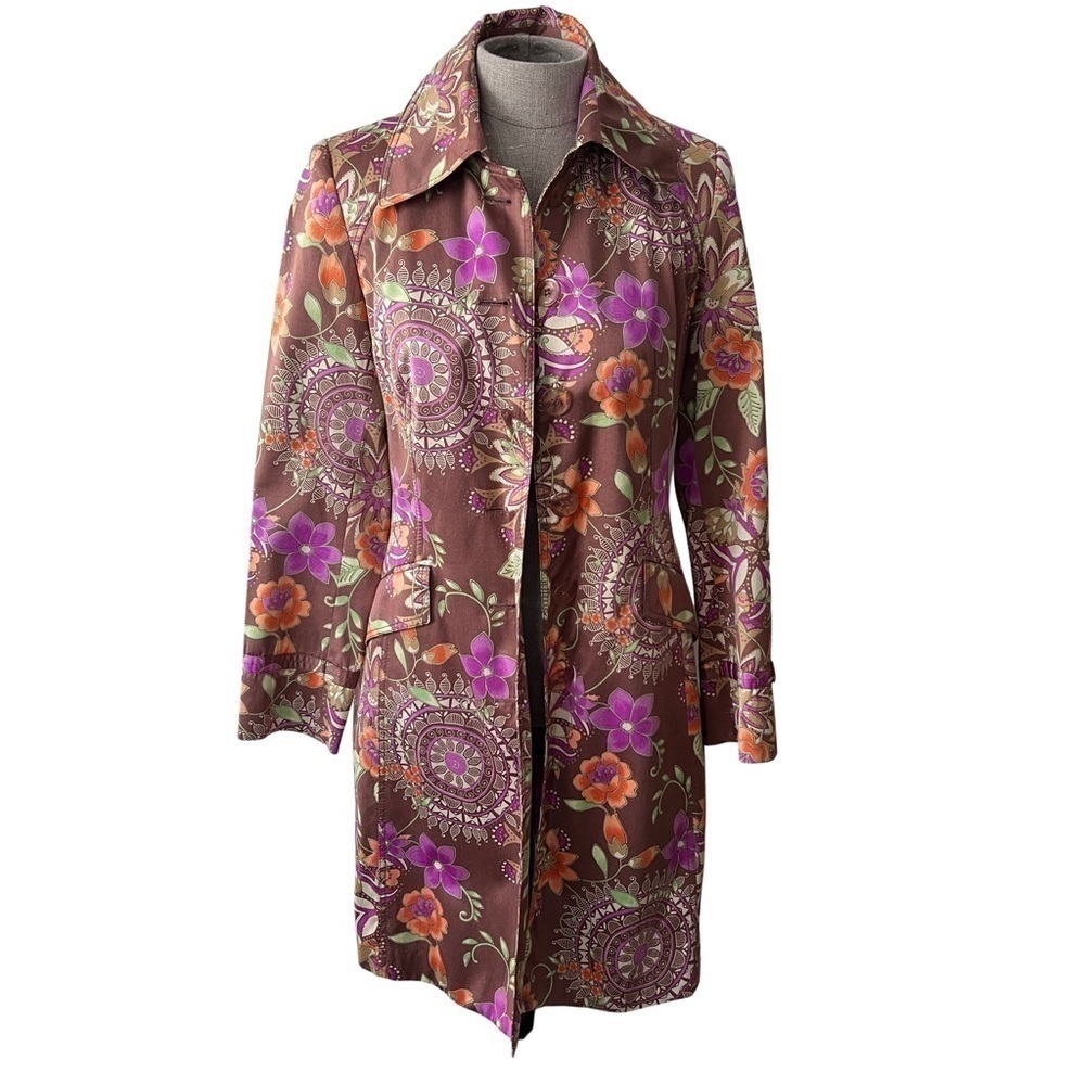 Bianca Nygard Pastel Floral Satin Long Blazer Coat Size 6